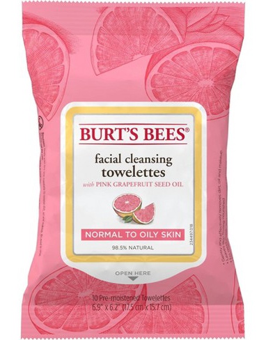 Burt's Bees Facial Cleansing Towelettes Wipes With Pink Grapefruit Seed Oil