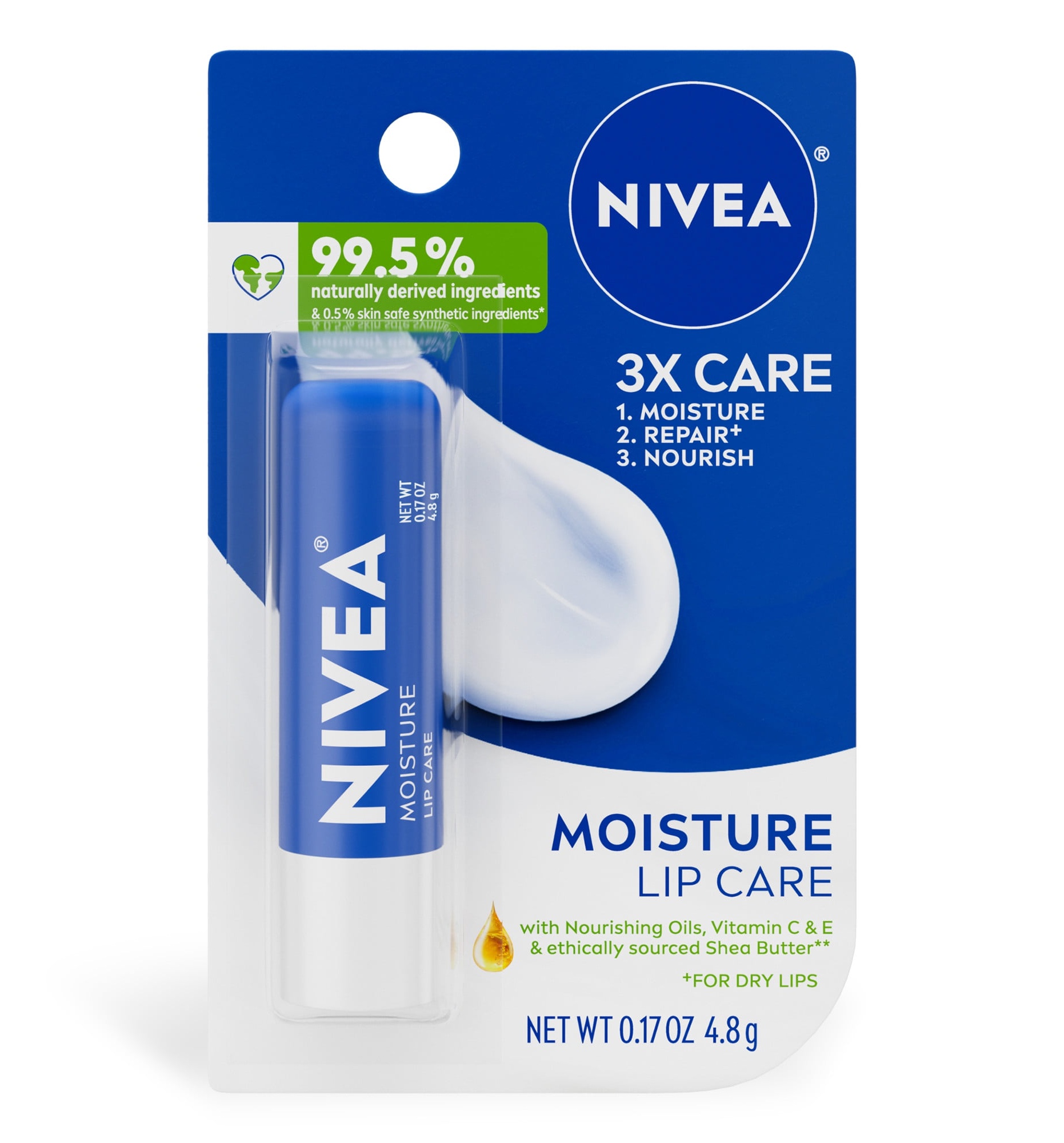 Nivea Moisture Lip Care, Hydrating Lip Balm With Shea Butter, Vitamin C & E