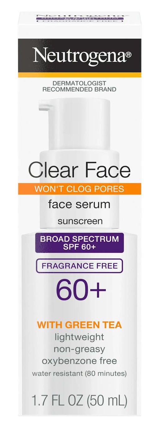 Neutrogena Clear Face Serum Sunscreen With Green Tea Broad Spectrum SPF 60+ Fragrance Free