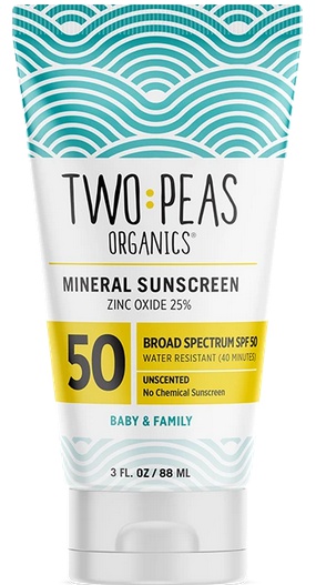 Two Peas Organics Mineral Sunscreen Zinc Oxide 25% Broad Spectrum SPF 50 Unscented