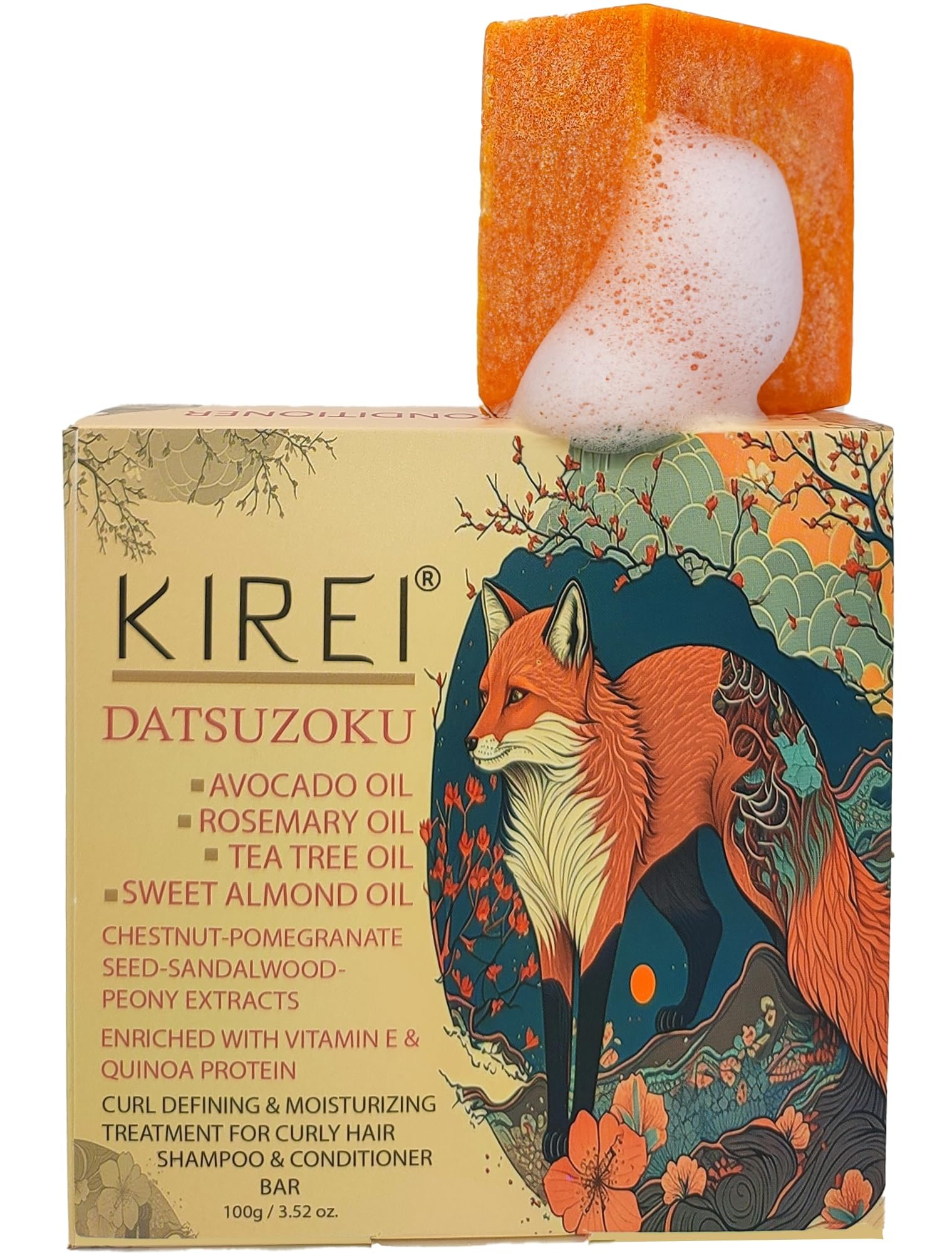 Kirei Shampoo Bar For Curly Hair, 2-in-1 Shampoo & Conditioner Bar, Avocado/Rosemary/Tea Tree/Sweet Almond, Datsuzoku