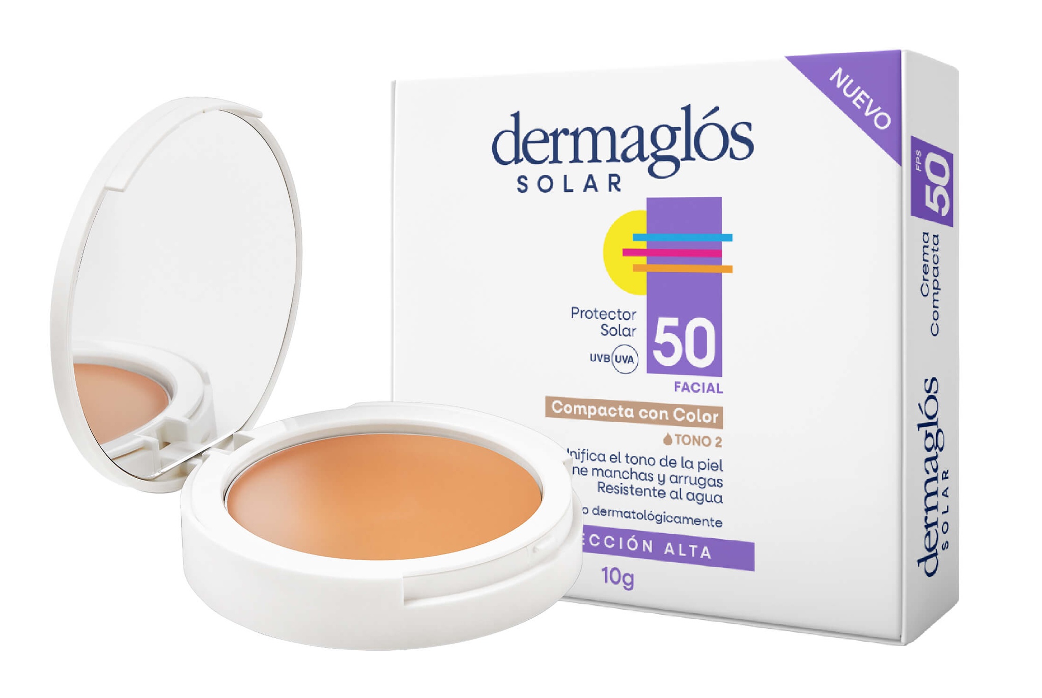 Dermaglós Protector Solar Facial Crema Compacta FPS 50 Con Color