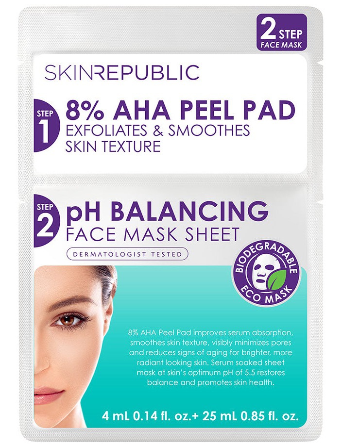 Skin Republic 2 Step AHA Peel Pad + PH Balancing Face Mask