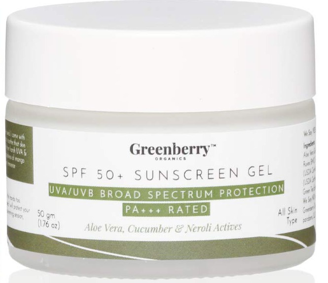 Greenberry  Spf 50+ Sunscreen Gel Aloe Vera, Cucumber & Neroli Actives