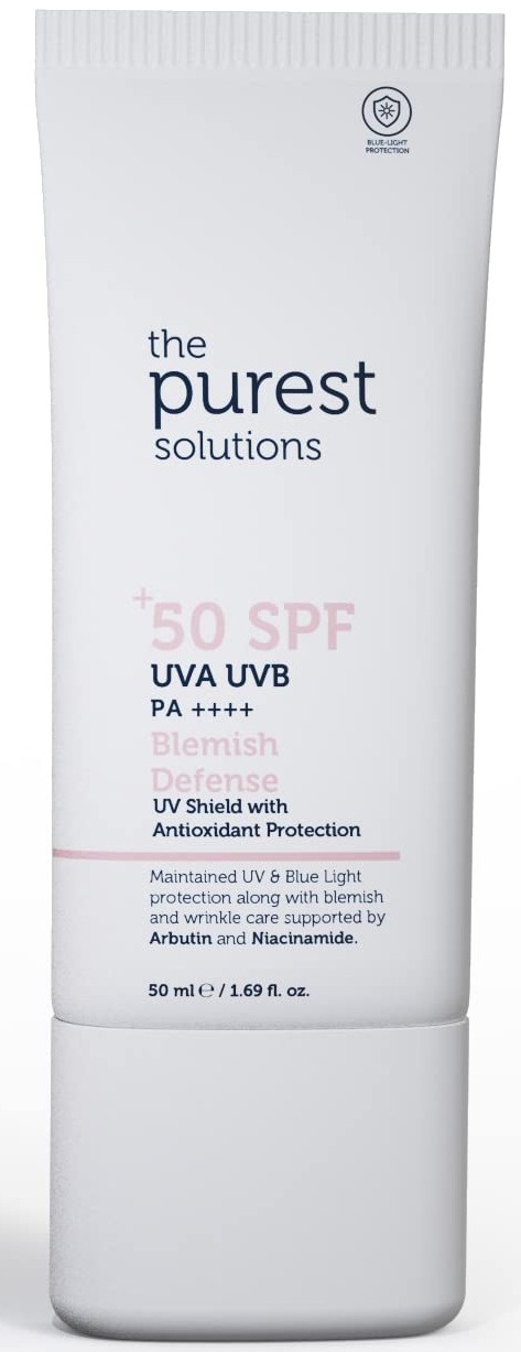 The Purest Solutions 50+ SPF UVA/UVB Pa++++ Blemish Defense UV Shield With Antioxidant Protection