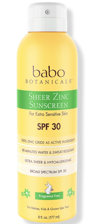 Babo Botanicals Sheer Non-nano Zinc Continuous Spray SPF 30 Fragrance Free Mineral Sunscreen