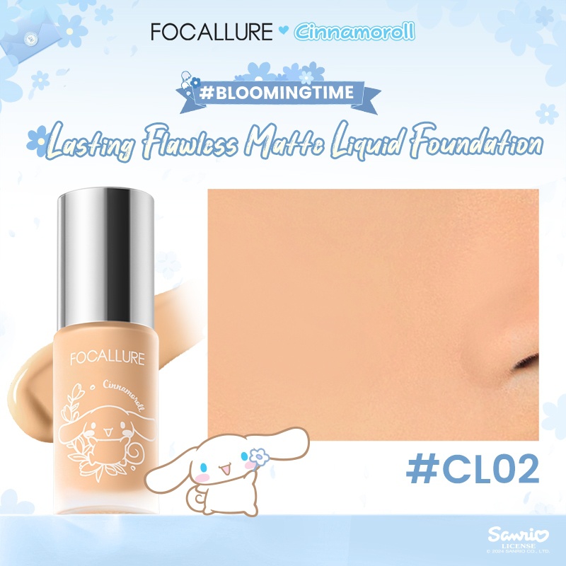 Focallure X Sanrio #bloomingtime Lasting Flawless Matte Liquid Foundation Natural High Coverage Oil Control Long Lasting