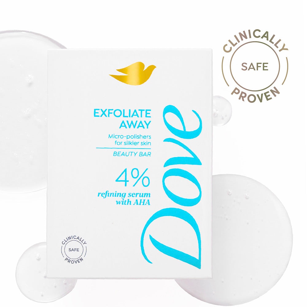 Dove Exfoliate Away Serum Beauty Bar With 4% Refining Serum + AHA.