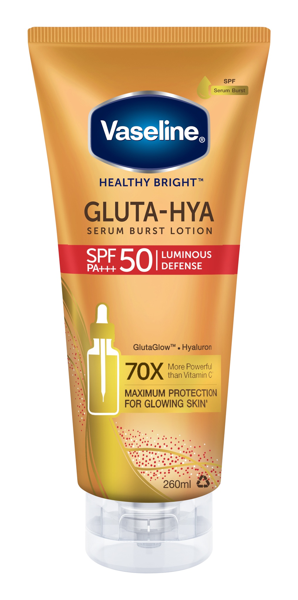 Vaseline Healthy Bright Gluta-hya Serum Burst Lotion SPF 50 Pa+++ Luminous Defense 70x