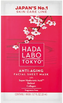 Hada Labo Tokyo Anti-Ageing Facial Sheet Mask With Hyaluronic Acid, Retinol And Collagen