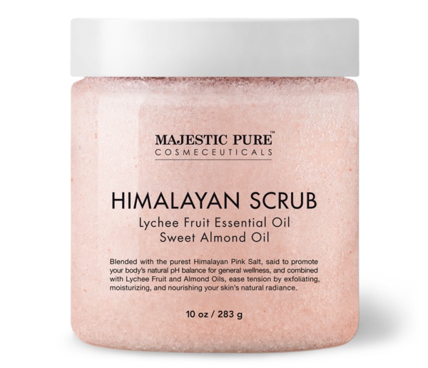 Majestic Pure Cosmeceuticals Himalayan Salt Body Scrub With Lychee Oil, Exfoliating Salt Scrub