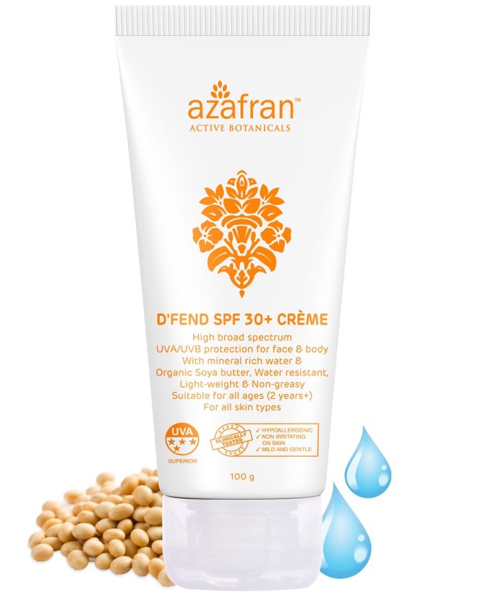 Azafran Organics D’fend SPF 30 Non-toxic Plant-based Sunscreen
