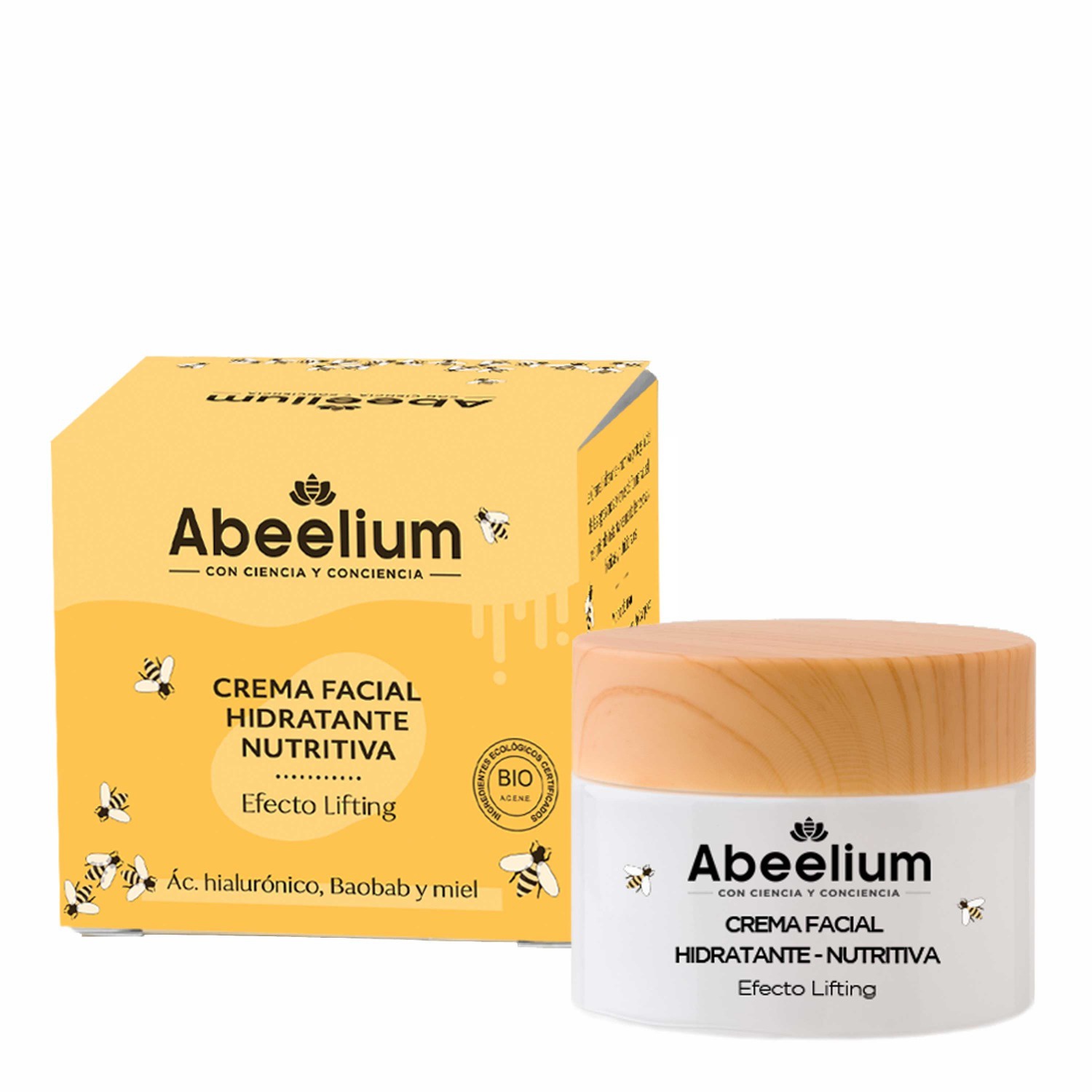 Abeelim Crema facial Hidratante, Nutritiva – Ác. hialurónico, aceite de baobab y Miel