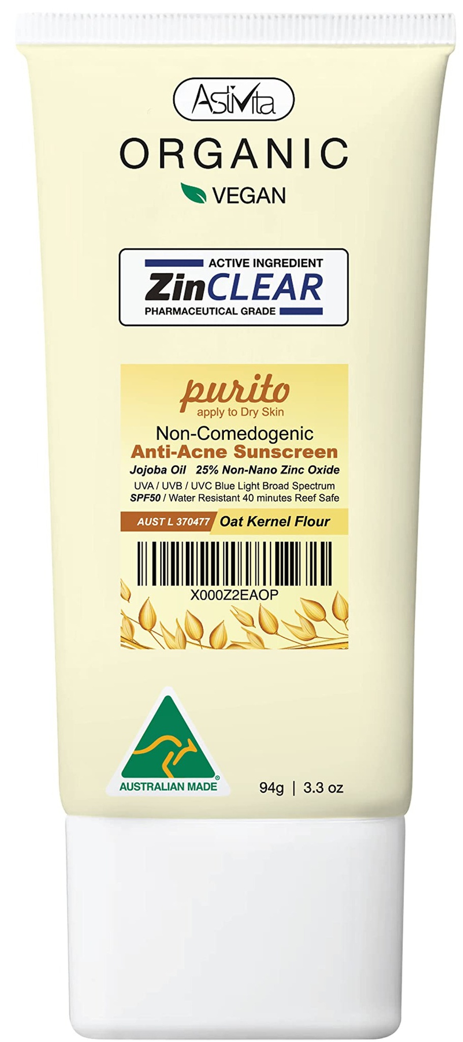 Purito Organic Antiacne Zinc Sunscreen ingredients