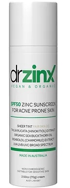 Dr ZinX Organic Mineral Sunscreen For Acne Prone Skin SPF50 Zinc + Thuja (hinokitiol)