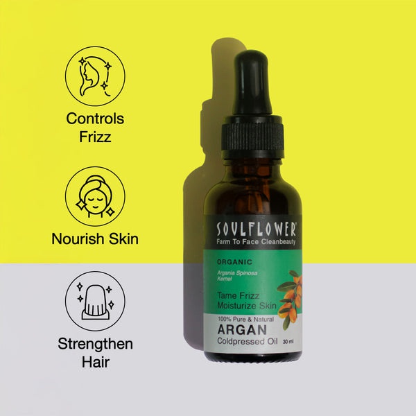 Soulflower Moroccan Argan Oil To Tame Frizz & Nourish Skin