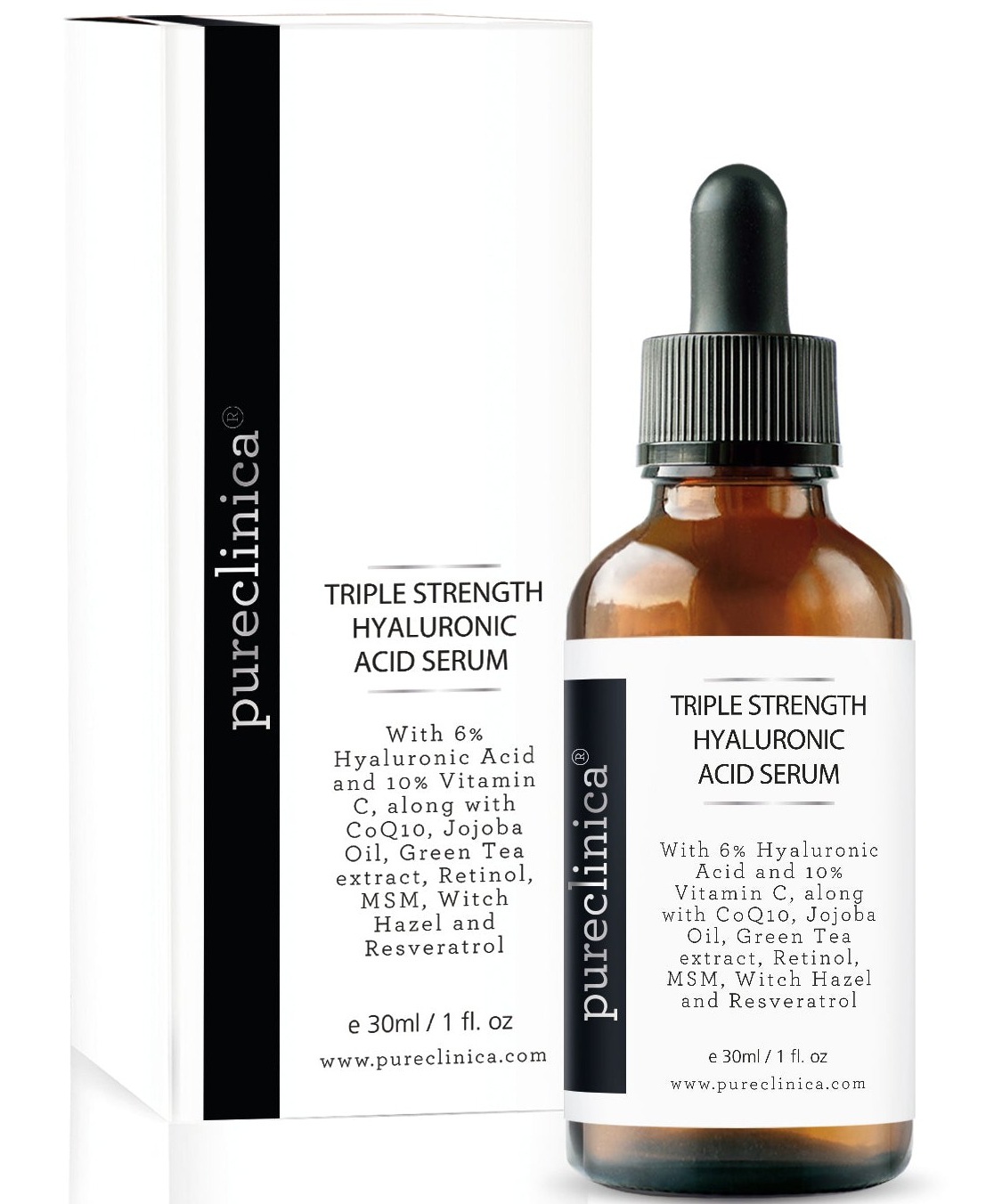 pureclinica Triple Strength Hyaluronic Acid Serum - 6% Hyaluronic Acid With Vitamins C & E, Resveratrol And Coq10.