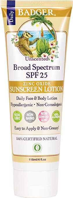 Badger Zinc Oxide Sunscreen Lotion, Unscented, Spf 25