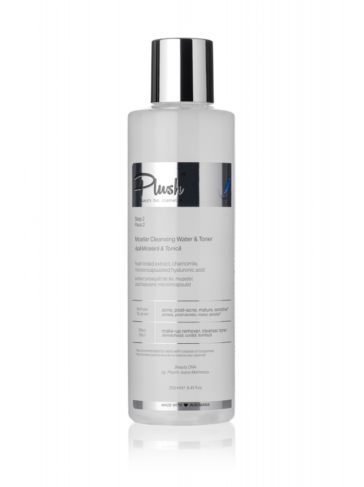 Plush Bio Micellar & Tonic Water With Fresh Linden, Chamomile Extract And Microencapsulated Hyaluronic Acid