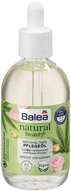 Balea Natural Beauty Rich Care Face And Body Oil With Rose & Hemp (Reichhaltiges Pflegeöl)