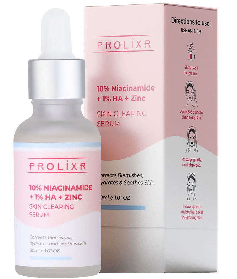 Prolixr 10% Niacinamide + 1% Hyaluronic Acid + Zinc Skin Clearing Face Serum