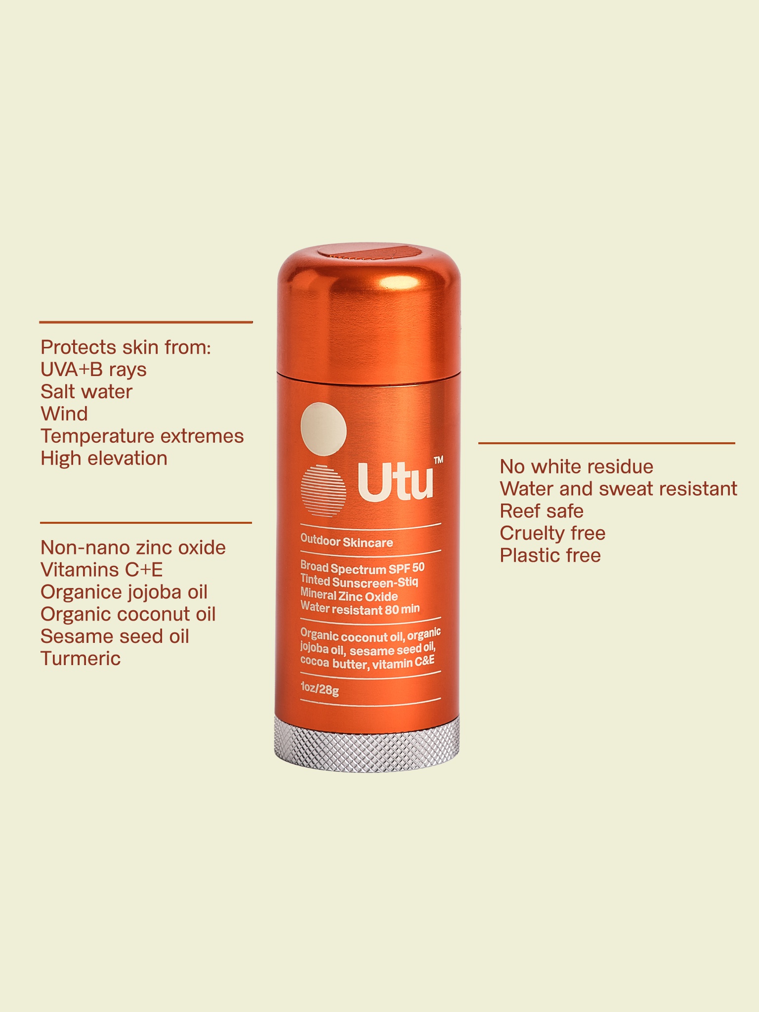 Utu SPF50 Stick Clean Mineral Sunscreen Vit C+e Jojoba And Sesame Oil Lightly Tinted