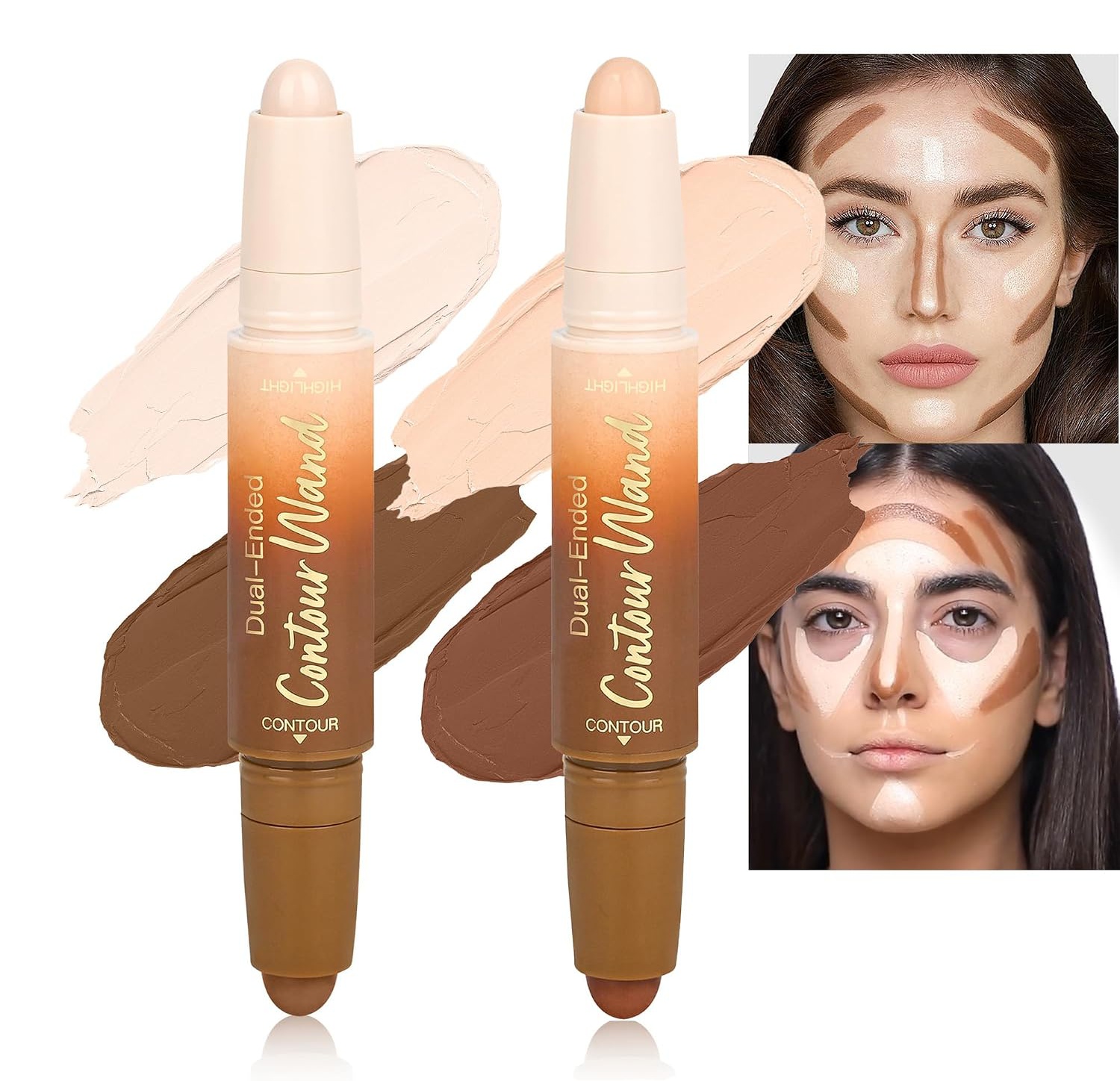 Anwuozu 2pcs Contour Highlighter Stick Set，2-in-1 Dual-ended Cream Bronzer & Highlighter Sticks
