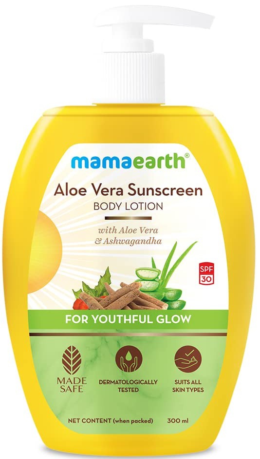 Mamaearth Aloe Vera Sunscreen Body Lotion SPF 30 - With Aloe Vera & Ashwagandha For A Youthful Glow -